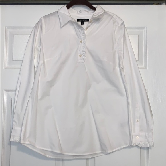 Banana Republic Factory Tops - Banana Republic White Cotton Ruffle Collared Shirt
